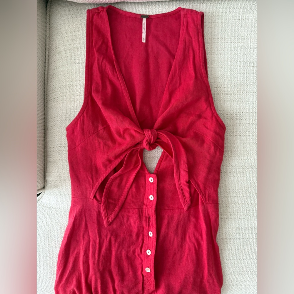 Free People Raspberry Cotton Natural Fibers Valentines Toe Front Mid Dress Sz M